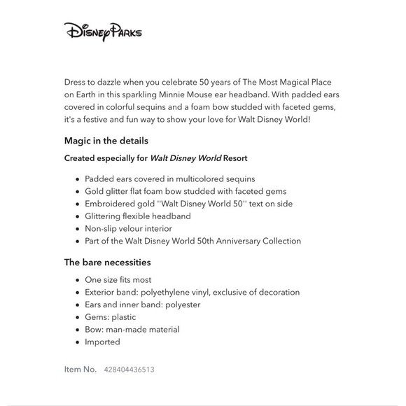 Walt Disney World 50th Anniversary Minnie Mouse Jewelled Ears Headband - Picture 3 of 6